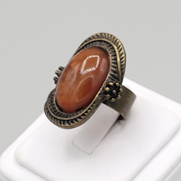 Womens Knuckle Ring Amber Stone Center Stud Accents Size 7 3/4 Copper Color - Picture 2 of 8